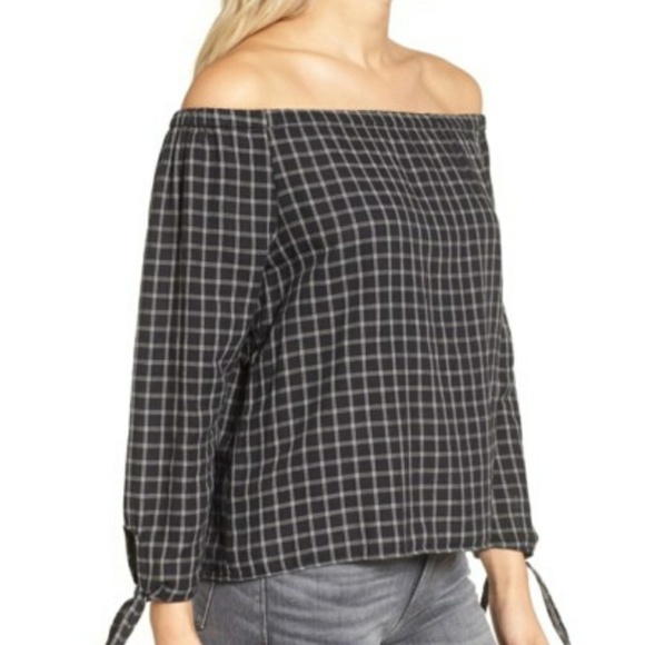 Madewell Plaid Off the Shoulder Top sz M - Picture 5 of 7